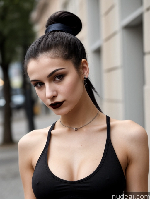 related ai porn images free for Small Tits Beautiful Skinny 18 Black Hair Russian Street Close-up View Goth Tank Top Lipstick Ponytail