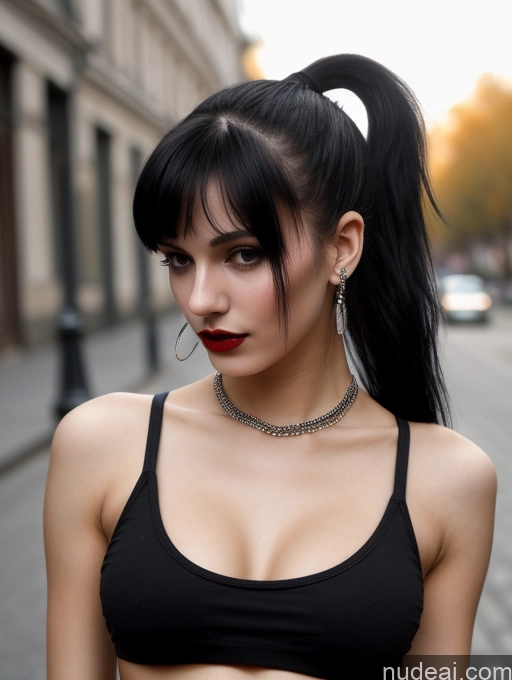 related ai porn images free for Small Tits Beautiful Skinny 18 Black Hair Russian Street Close-up View Goth Tank Top Lipstick Ponytail