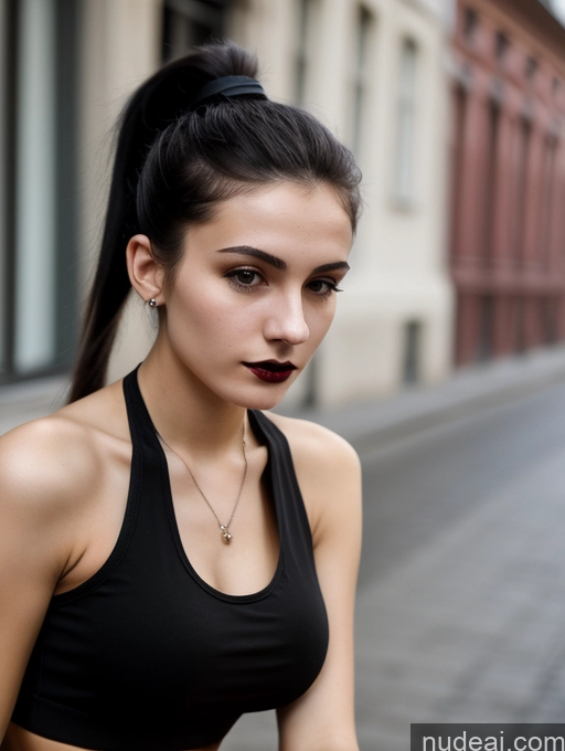 related ai porn images free for Small Tits Beautiful Skinny 18 Black Hair Russian Street Close-up View Goth Tank Top Ponytail