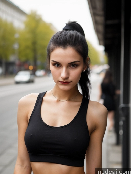 related ai porn images free for Small Tits Beautiful Skinny 18 Black Hair Russian Street Close-up View Goth Tank Top Ponytail