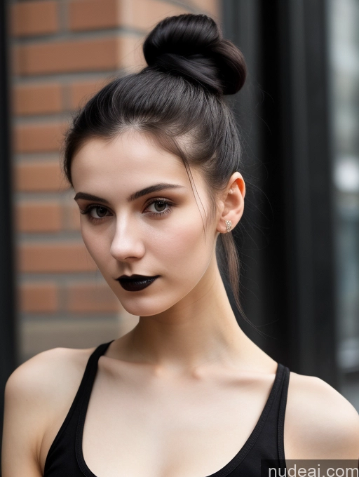 related ai porn images free for Small Tits Beautiful Skinny 18 Black Hair Russian Street Close-up View Goth Tank Top Hair Bun