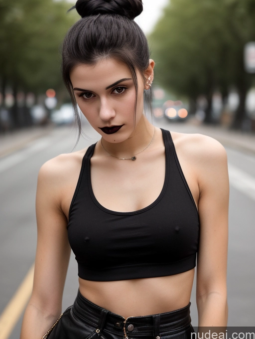 related ai porn images free for Small Tits Beautiful Skinny 18 Black Hair Russian Street Close-up View Goth Tank Top Hair Bun