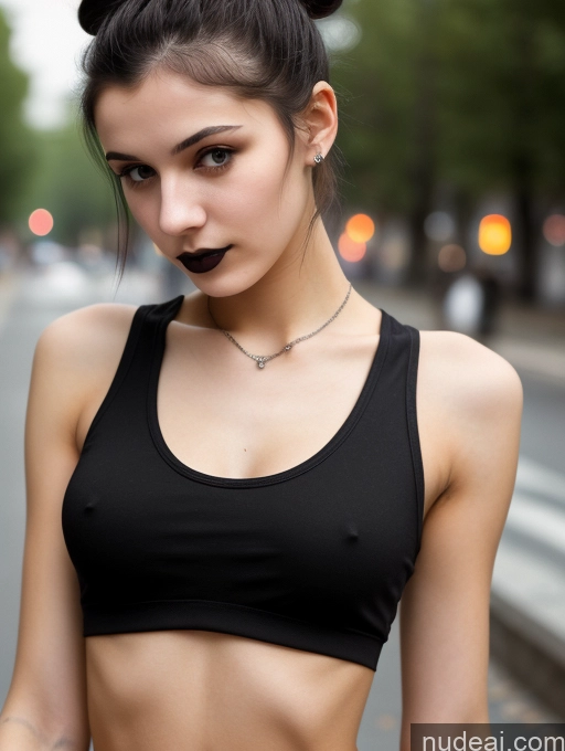 related ai porn images free for Small Tits Beautiful Skinny 18 Black Hair Russian Street Close-up View Goth Tank Top Hair Bun