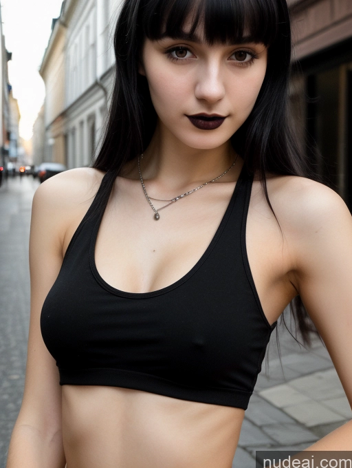 related ai porn images free for Small Tits Beautiful Skinny 18 Black Hair Russian Street Close-up View Goth Tank Top Bangs