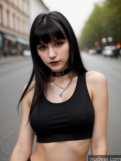 related ai porn images free for Small Tits Beautiful Skinny 18 Black Hair Russian Street Close-up View Goth Tank Top Bangs