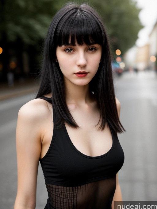 related ai porn images free for Small Tits Beautiful Skinny 18 Black Hair Russian Street Close-up View Goth Tank Top Bangs