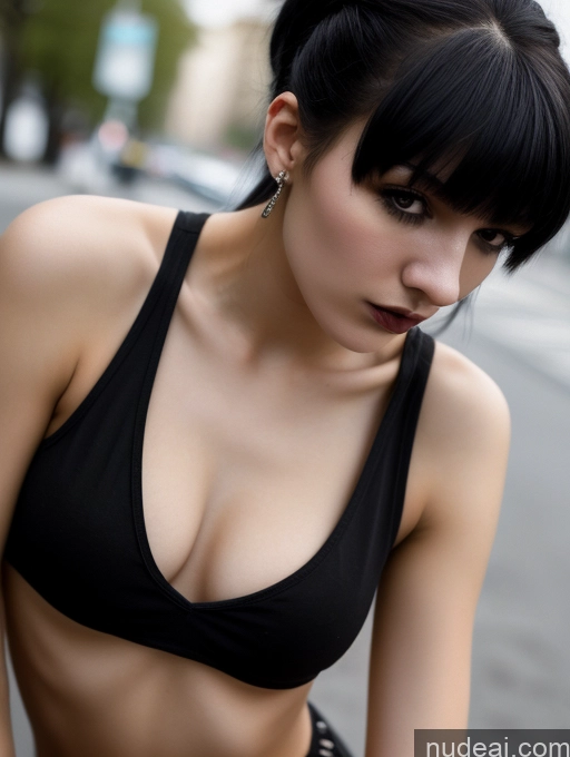 related ai porn images free for Small Tits Beautiful Skinny 18 Black Hair Russian Street Close-up View Goth Tank Top Bangs