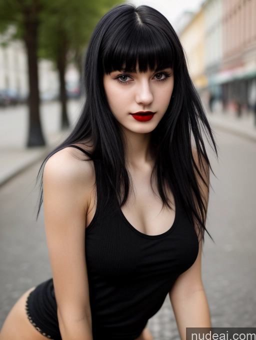 related ai porn images free for Small Tits Beautiful Skinny 18 Black Hair Russian Street Close-up View Goth Tank Top Bangs Lipstick