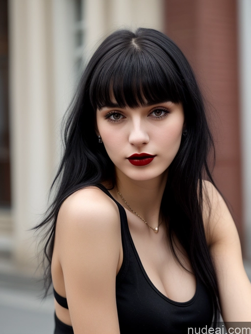 related ai porn images free for Small Tits Beautiful Skinny 18 Black Hair Russian Street Close-up View Goth Tank Top Bangs Lipstick