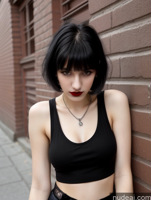 related ai porn images free for Small Tits Beautiful Skinny 18 Black Hair Russian Street Close-up View Goth Tank Top Bangs Lipstick