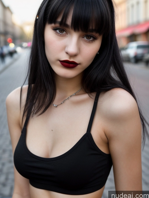 related ai porn images free for Small Tits Beautiful Skinny 18 Black Hair Russian Street Close-up View Goth Tank Top Bangs Lipstick