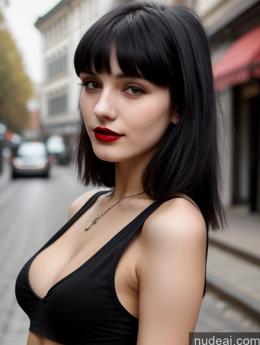 related ai porn images free for Small Tits Beautiful Skinny 18 Black Hair Russian Street Close-up View Goth Tank Top Bangs Lipstick