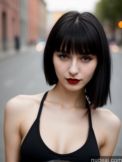 related ai porn images free for Small Tits Beautiful Skinny 18 Black Hair Russian Street Close-up View Goth Tank Top Bangs Lipstick