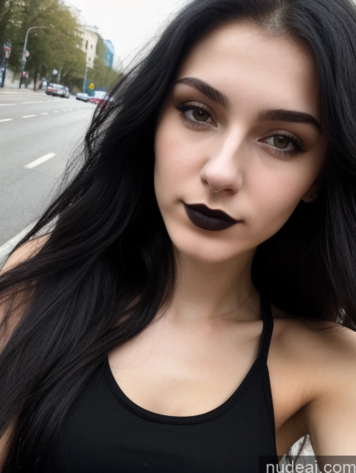 related ai porn images free for Small Tits Beautiful Skinny 18 Black Hair Russian Street Close-up View Goth Tank Top Long Hair