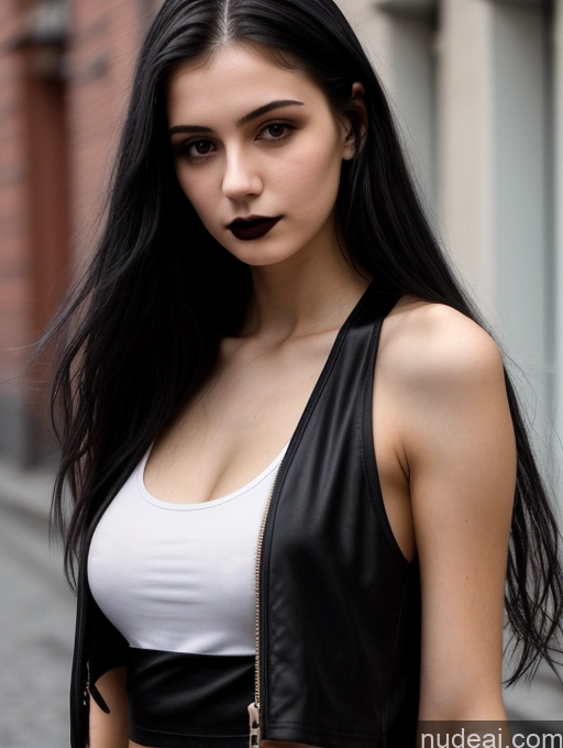 ai nude image of arafed woman with long black hair and a white top pics of Small Tits Beautiful Skinny 18 Black Hair Russian Street Close-up View Goth Tank Top Long Hair