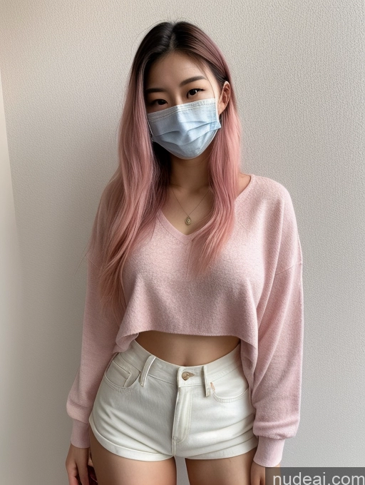 ai nude image of a close up of a woman wearing a face mask and a pink sweater pics of Small Tits Beautiful Big Ass Thick Skinny Big Hips Long Legs Tall Pubic Hair 18 Serious Long Hair Japanese Fairer Skin Front View Short Chubby Pink Hair Casual Face Mask