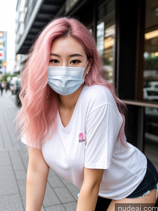 ai nude image of arafed woman with pink hair wearing a face mask on a city street pics of Small Tits Beautiful Big Ass Thick Skinny Big Hips Long Legs Tall Pubic Hair 18 Serious Long Hair Japanese Fairer Skin Front View Short Chubby Pink Hair Casual Face Mask