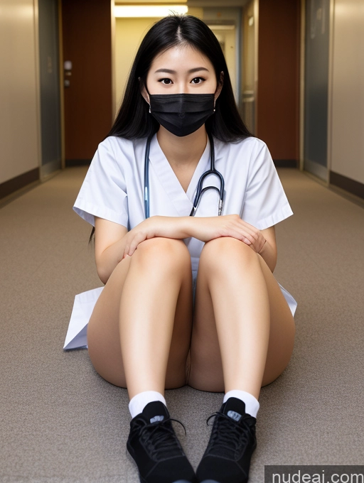 ai nude image of arafed female nurse sitting on the floor with a stethoscope pics of Small Tits Beautiful Big Ass Thick Skinny Big Hips Long Legs Tall Pubic Hair 18 Serious Long Hair Japanese Fairer Skin Front View Short Chubby Casual Face Mask Hospital Black Hair On Back