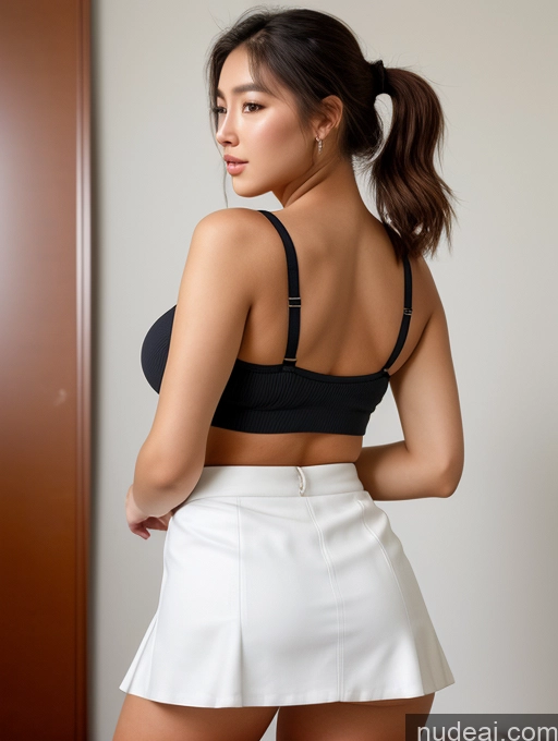 ai nude image of arafed woman in a black bra top and white skirt pics of Perfect Boobs Beautiful Big Ass 18 Seductive Brunette Ponytail Korean Back View Mini Skirt Crop Top