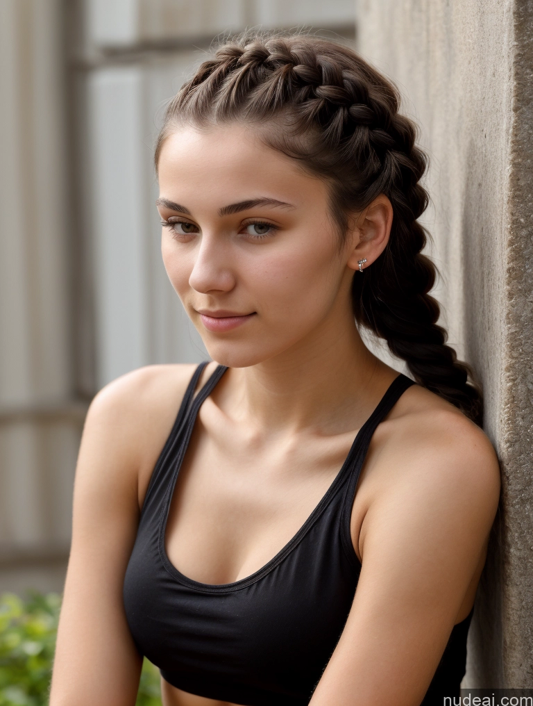 ai nude image of arafed woman with braids in a black top leaning against a wall pics of Small Tits Beautiful Skinny 18 Black Hair Russian Close-up View Tank Top Braided