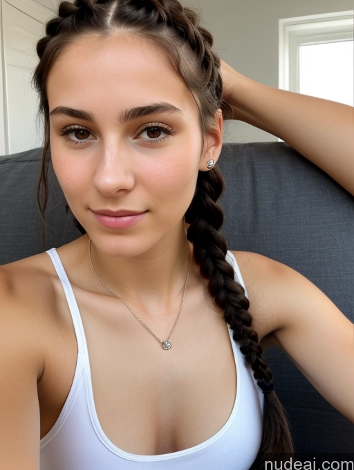 ai nude image of arafed woman with a braid in a white tank top pics of Small Tits Beautiful Skinny 18 Black Hair Russian Close-up View Tank Top Braided