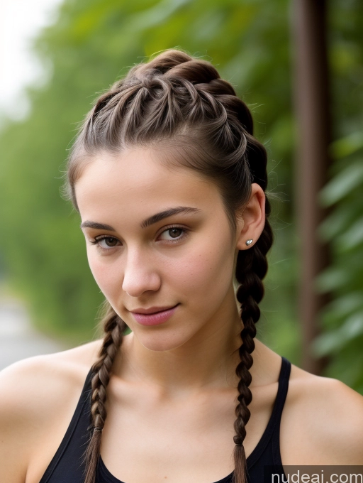 ai nude image of arafed woman with braids and a black top looking at her cell phone pics of Small Tits Beautiful Skinny 18 Black Hair Russian Close-up View Tank Top Braided