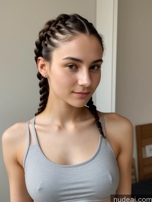 ai nude image of there is a woman with a braid in her hair posing for a picture pics of Small Tits Beautiful Skinny 18 Black Hair Russian Close-up View Tank Top Braided