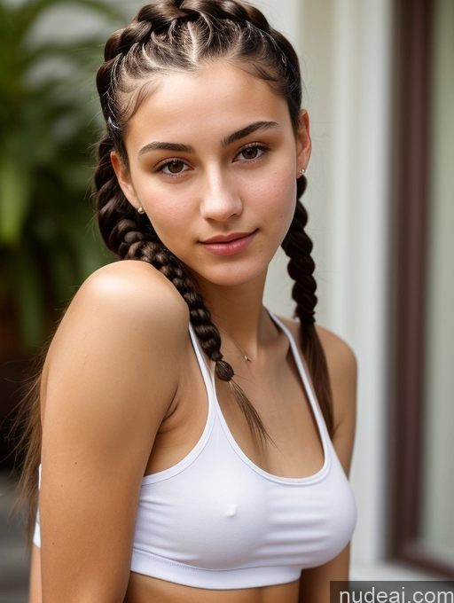 ai nude image of arafed woman with a white top and braids posing for a picture pics of Small Tits Beautiful Skinny 18 Black Hair Russian Close-up View Tank Top Braided