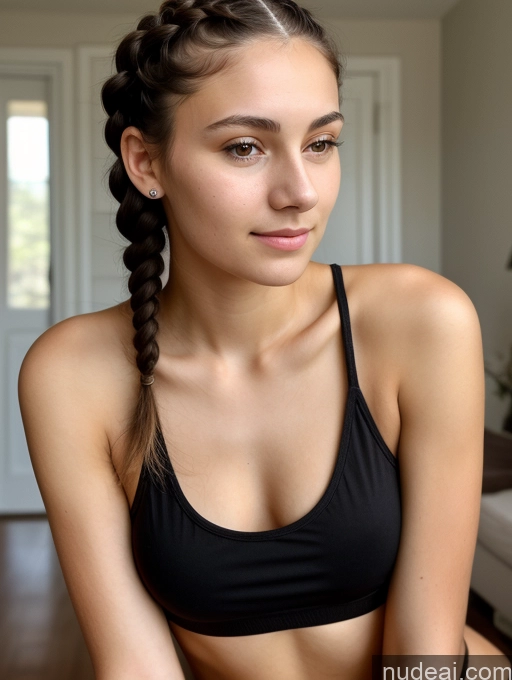 ai nude image of arafed woman with a black top and braids sitting on a couch pics of Small Tits Beautiful Skinny 18 Black Hair Russian Close-up View Tank Top Braided