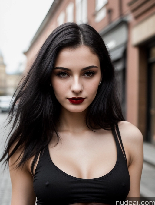 related ai porn images free for Small Tits Beautiful Lipstick Skinny 18 Black Hair Straight Russian Street Close-up View Goth Tank Top