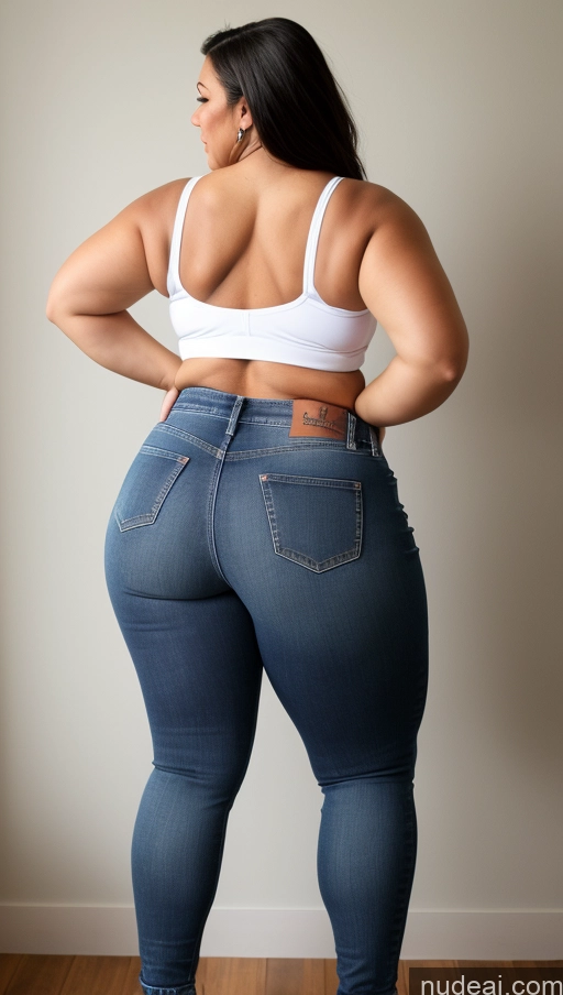 ai nude image of araffe woman in jeans and a white top standing on a wooden floor pics of Athlete Big Hips Big Ass Jeans