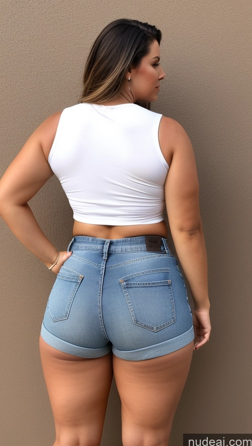 ai nude image of araffed woman in a white tank top and blue jeans shorts pics of Athlete Big Hips Big Ass Jeans Short Shorts