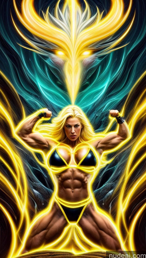 related ai porn images free for Several Surrealist Hell Bright Lighting Bodybuilder Abs Muscular Perfect Body Busty Powering Up Super Saiyan 3 Neon Lights Clothes: Yellow