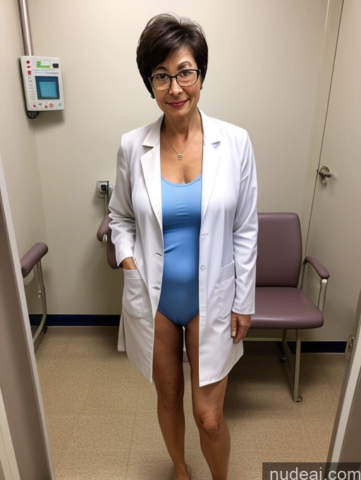 ai nude image of arafed woman in a blue swimsuit and white lab coat pics of Milf Two Perfect Boobs Perfect Body Pubic Hair Glasses 70s Sexy Face Short Hair Hospital Doctor Lab Coat Partially Nude Asian