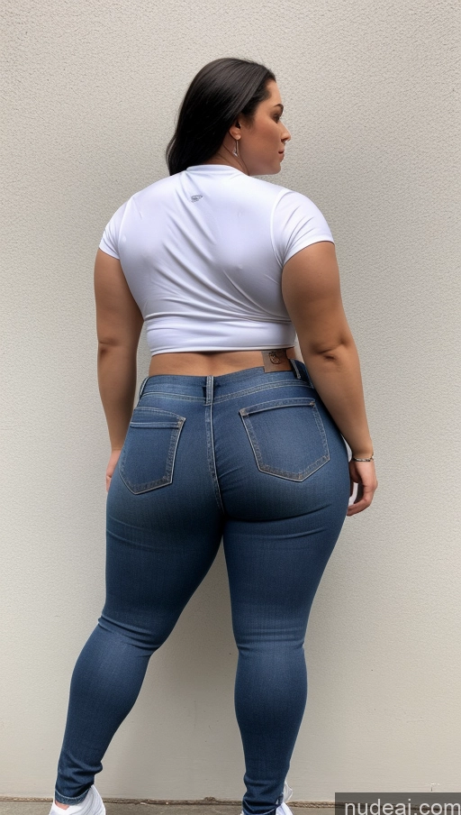 ai nude image of a woman in a white shirt and jeans standing against a wall pics of Big Ass Big Hips Athlete Jeans