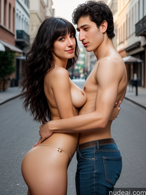 ai nude image of they are two people standing in the street together pics of Ahegao Woman + Man One Big Hips Perfect Body Skinny Big Ass Perfect Boobs 18 Black Hair Bangs 3d Street Jewish Front View Bending Over Nude Jewelry Bright Lighting Detailed