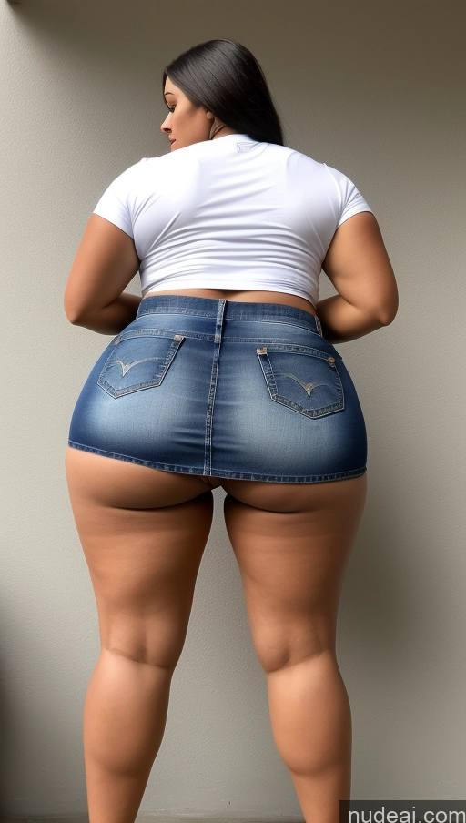 ai nude image of araffe woman in a white shirt and blue jeans posing for a picture pics of Athlete Big Hips Big Ass Jeans Mini Skirt