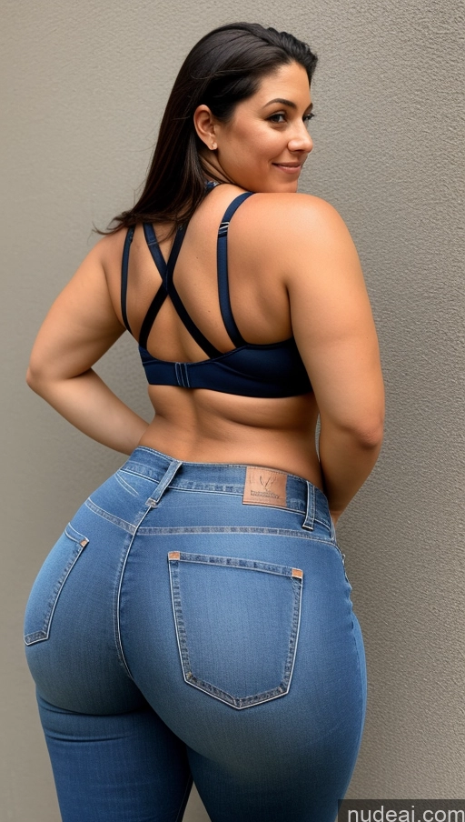 ai nude image of araffed woman in jeans with a bra top and jeans pics of Athlete Big Hips Big Ass Jeans