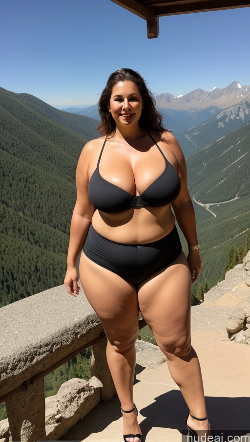 ai nude image of araffe woman in a black bikini posing for a picture pics of Milf Big Hips Big Ass Chubby Fat Thick Abs Tall Long Legs Busty Perfect Boobs High Heels Mountains 60s Two Italian Beautiful