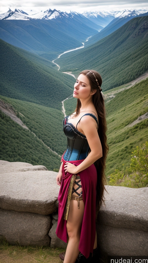 ai nude image of arafed woman in a corset posing on a rock wall pics of Big Ass Small Tits 20s Shocked Long Hair Brunette Skin Detail (beta) Cosplay Corset Viking Russian Woman Mountains Sleeping Long Skirt