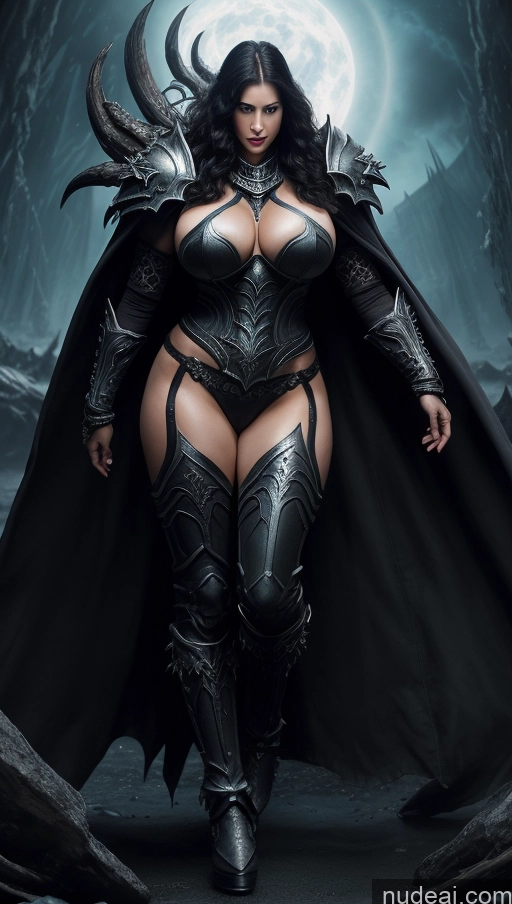 ai nude image of a woman in a black costume with horns and a cape pics of Big Ass Big Hips Long Legs Serious Black Hair Korean Front View Detailed Bright Lighting Death Knight Nude T-pose Hell Curly Hair Of Love Shocked 30s Huge Boobs Perfect Boobs Several Tall Abs Oiled Body Fairer Skin Miss Universe Model