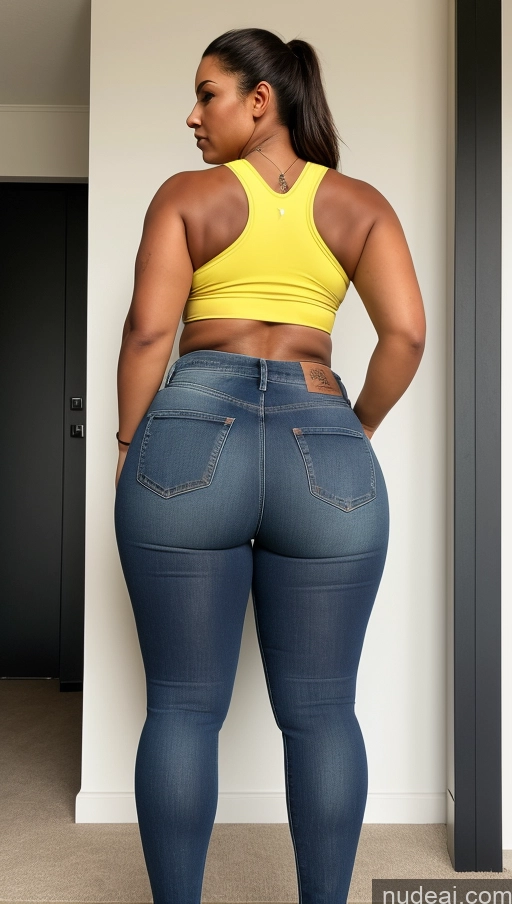 ai nude image of a close up of a woman in jeans and a yellow top pics of Athlete Big Hips Big Ass Jeans