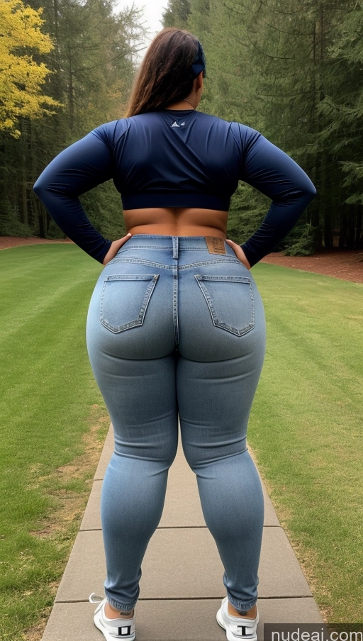 ai nude image of a woman in jeans and a blue shirt is standing on a sidewalk pics of Athlete Big Hips Big Ass Jeans