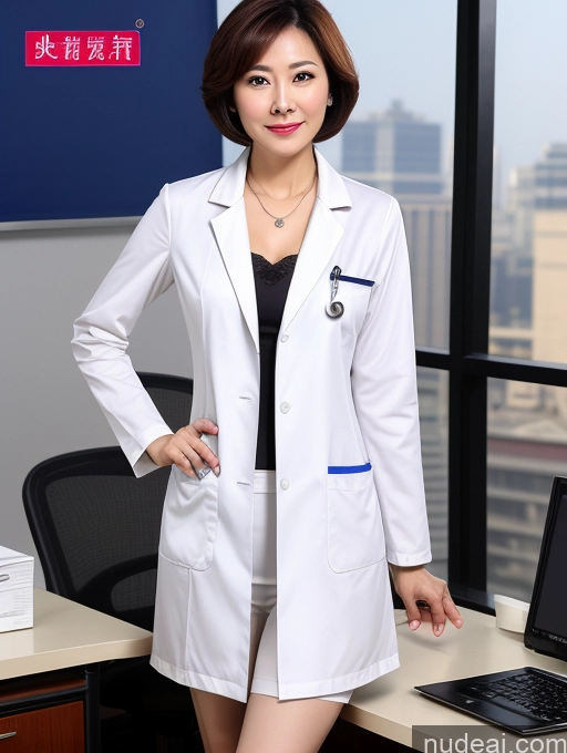 ai nude image of arafed woman in a lab coat standing in front of a laptop pics of Milf Two Perfect Boobs Perfect Body Pubic Hair Short Hair Chinese Office Doctor Lab Coat Cleavage Dark Lighting Sexy Face 70s