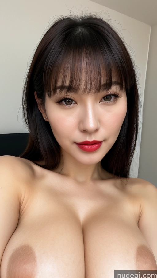 ai nude image of arafed asian woman with big tits posing for a picture pics of Woman One Huge Boobs Beautiful Lipstick Fairer Skin 30s Close-up View Bangs Korean Black Hair