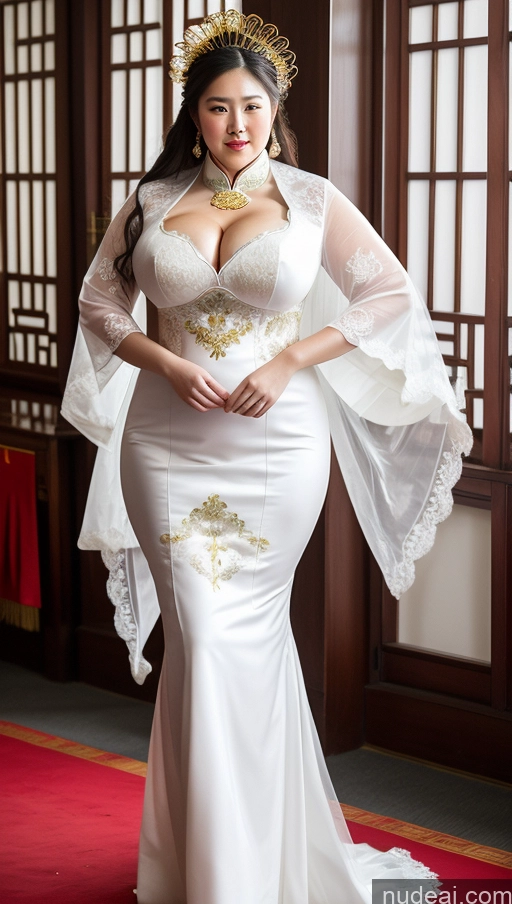 ai nude image of araffe woman in a white dress and a gold crown pics of Huge Boobs Big Ass Abs Chubby Fairer Skin Traditional Wedding Chinese