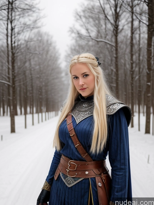 ai nude image of blond woman in medieval dress standing in snowy forest with sword pics of Perfect Boobs Dark Fantasy Detailed Small Tits Medieval Cosplay Blonde Scandinavian Snow Fantasy Armor Viking Two Traditional 20s Sorority