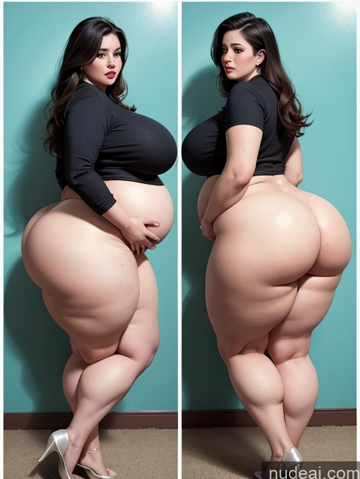 ai nude image of araffe woman with a big ass in a black top and high heels pics of Huge Boobs Big Ass Thick Big Hips Long Hair Pregnant 20s Spanish Suit Fat Chubby