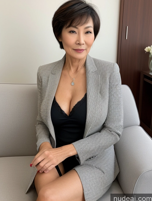 related ai porn images free for Milf Two Short Hair Chinese Stylish 70s Casual Perfect Boobs Perfect Body Professor Suit Cleavage Couch