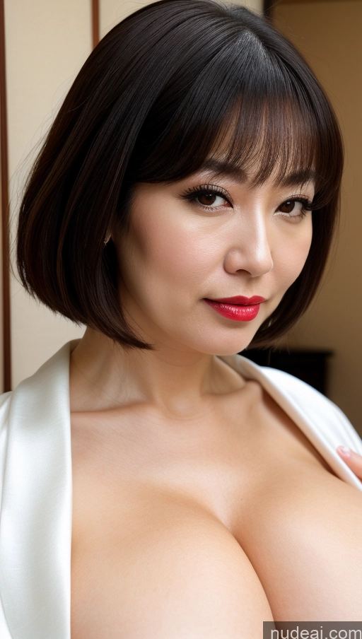 related ai porn images free for One Huge Boobs Beautiful Lipstick Fairer Skin Close-up View Japanese Bobcut Woman 40s Kimono Black Hair